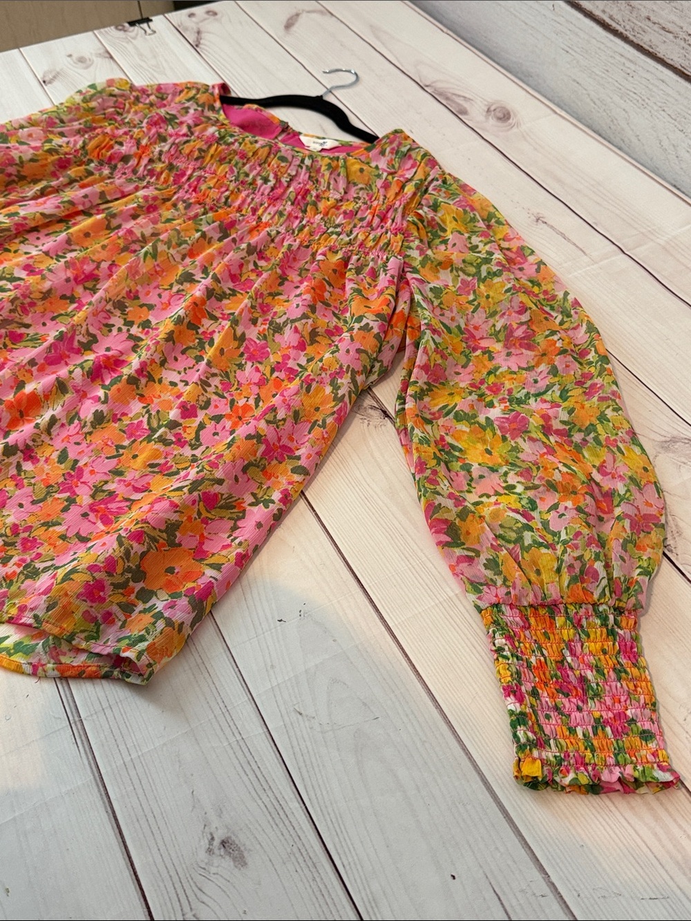 Terra & Sky Pink and Orange Floral Smocked Yoke Blouse - Picture 4 of 8
